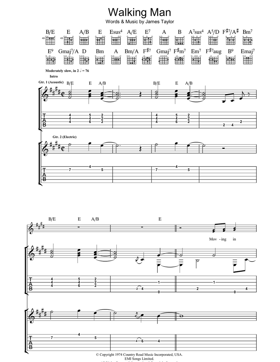 Walking Man Guitar Tablature scores gallery preview page 1