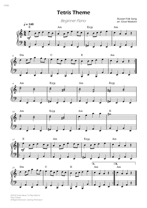Tetris Theme - Easy Piano - W/Chords (Full Score)