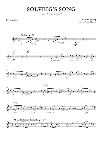 Solveig's Song from "Peer Gynt" for Clarinet and Piano image number null