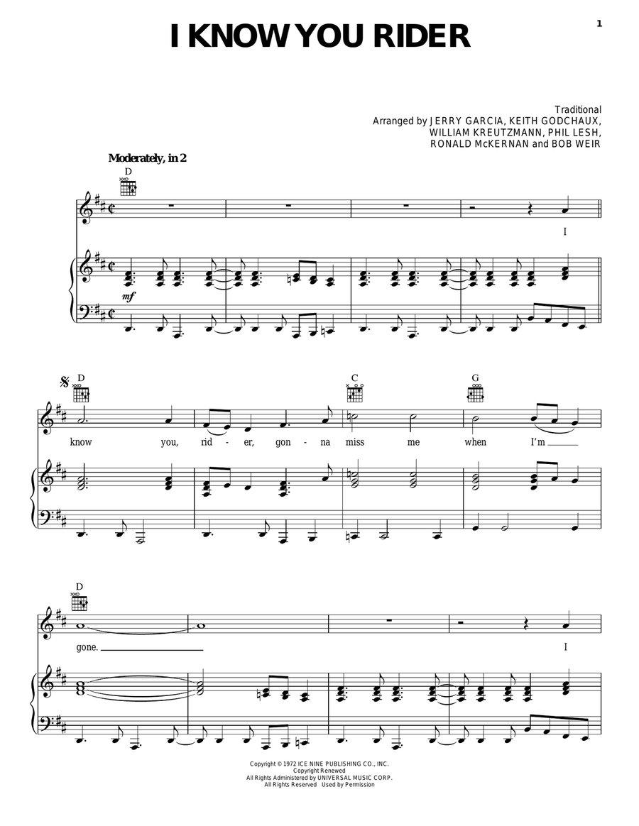 I Know You Rider I Know You Rider Piano, Vocal, Guitar scores gallery preview page 1