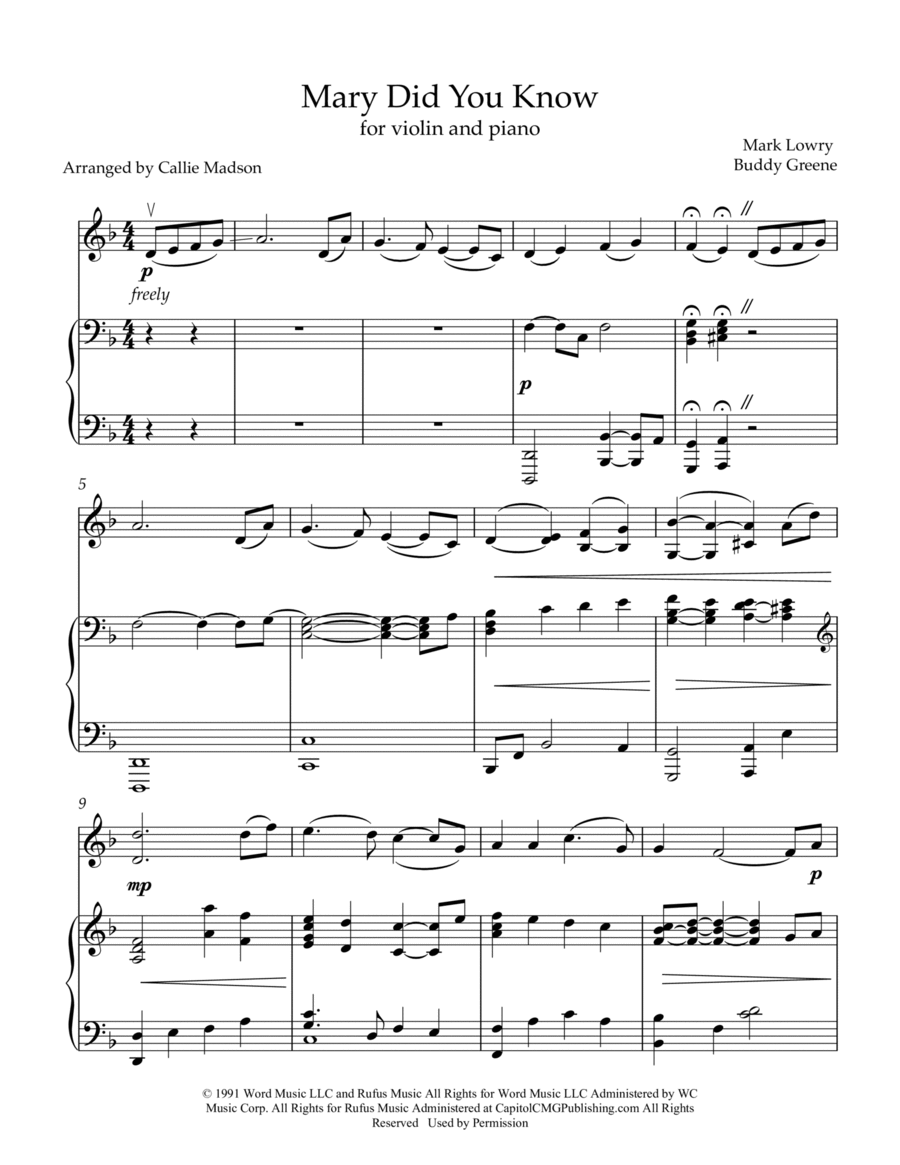 Mary, Did You Know? Violin Solo scores gallery preview page 1