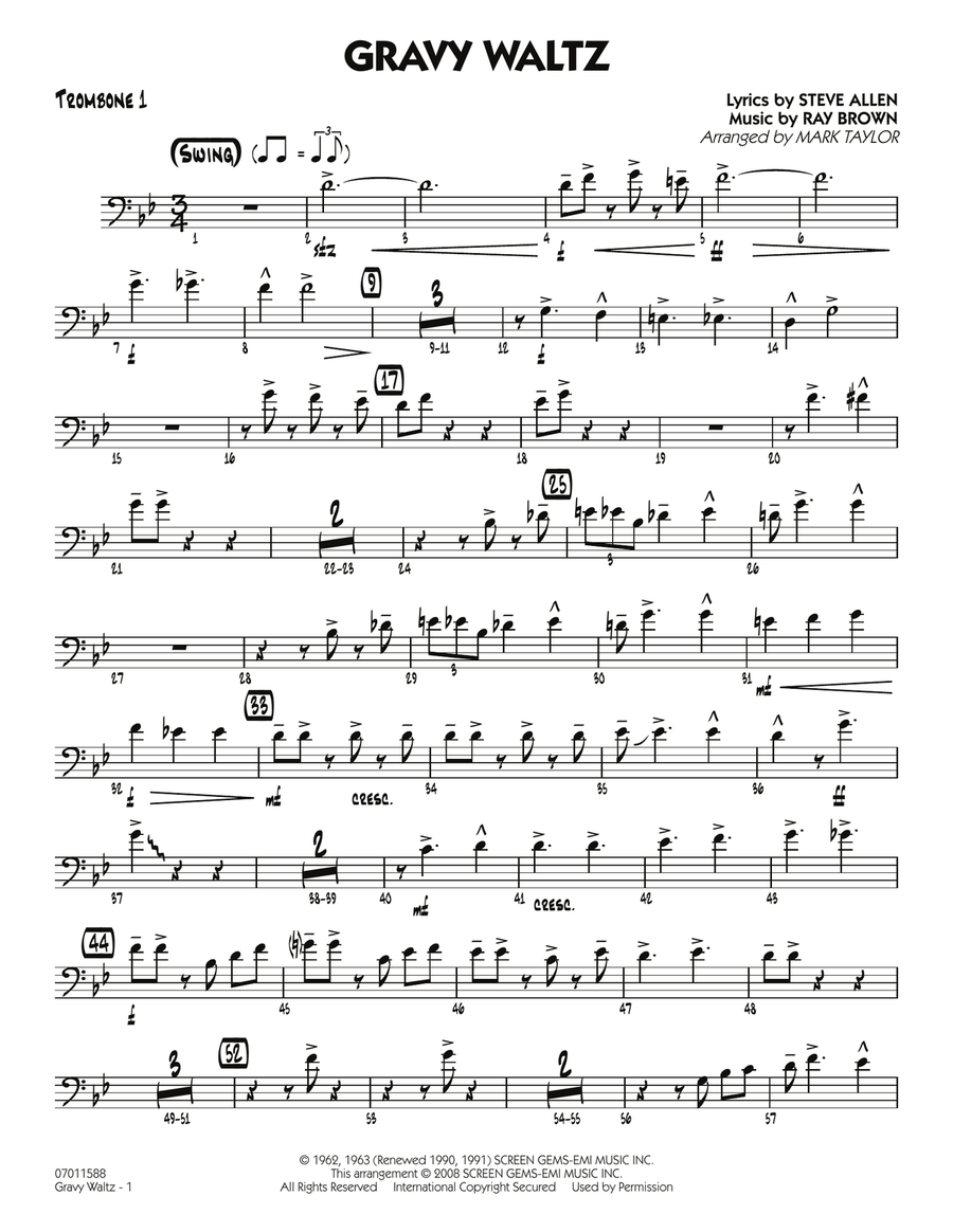 Gravy Waltz - Trombone 1 Gravy Waltz - Trombone 1 Jazz Ensemble scores gallery preview page 1
