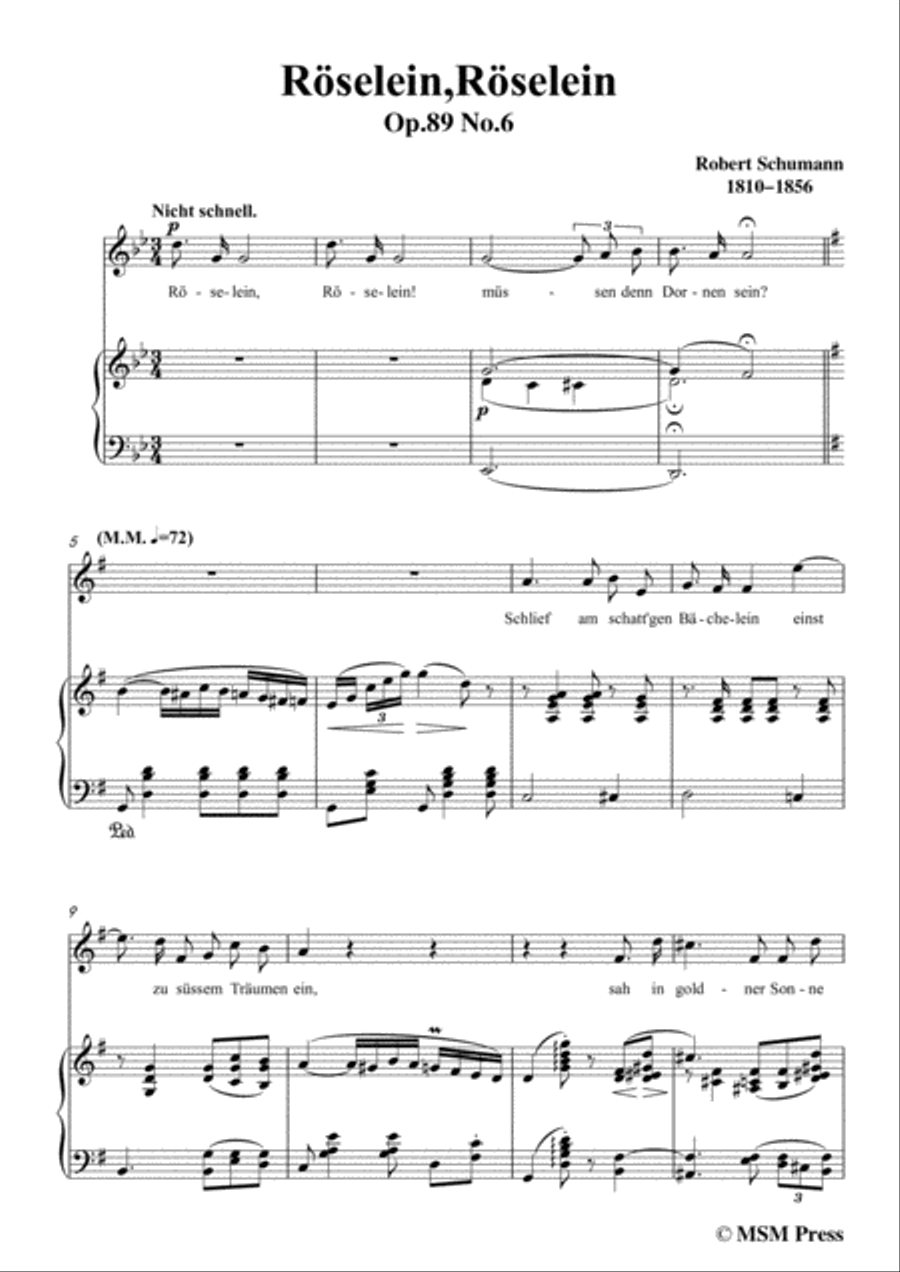 Schumann-Röselein,Röselein,in G Major,for Voice and Piano Voice Solo scores gallery preview page 3