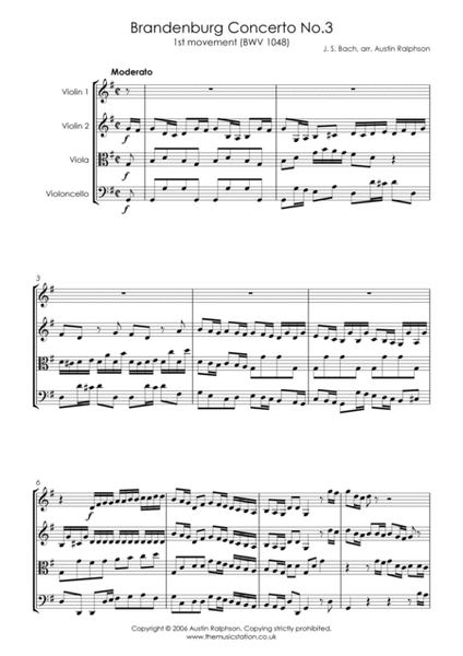 Brandenburg Concerto No.3, 1st movement - string quartet image number null