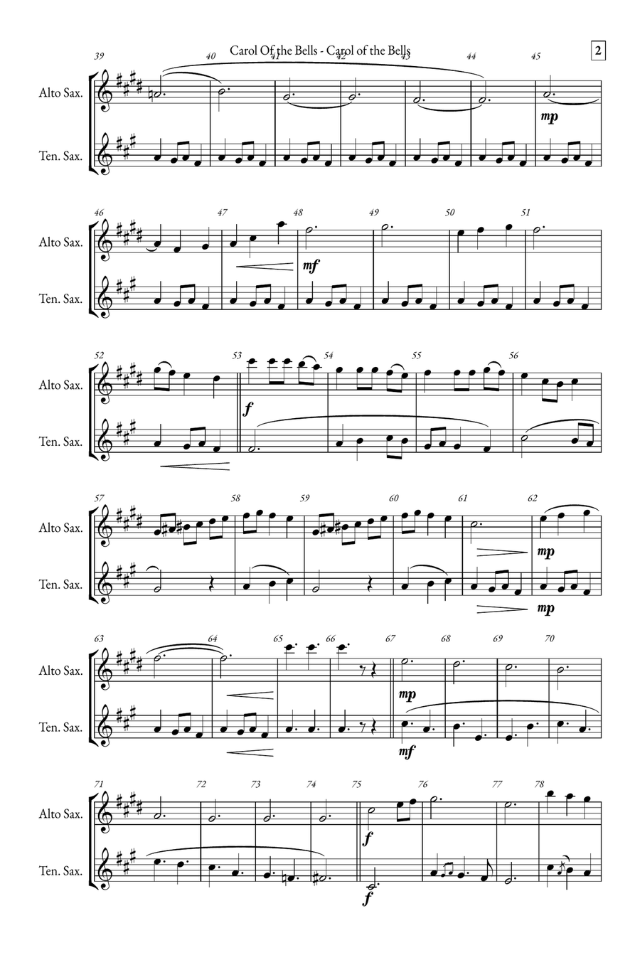 Carol of the Bells Tenor Saxophone scores gallery preview page 2
