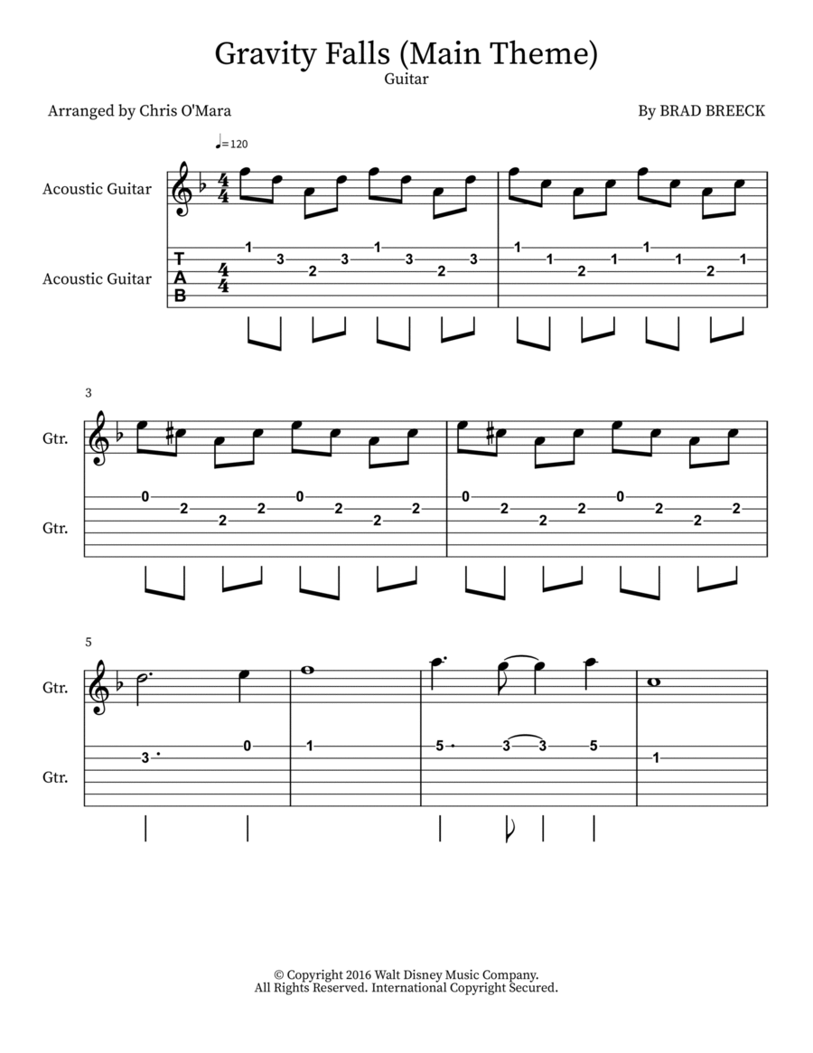 Gravity Falls (Main Theme) Acoustic Guitar scores gallery preview page 1