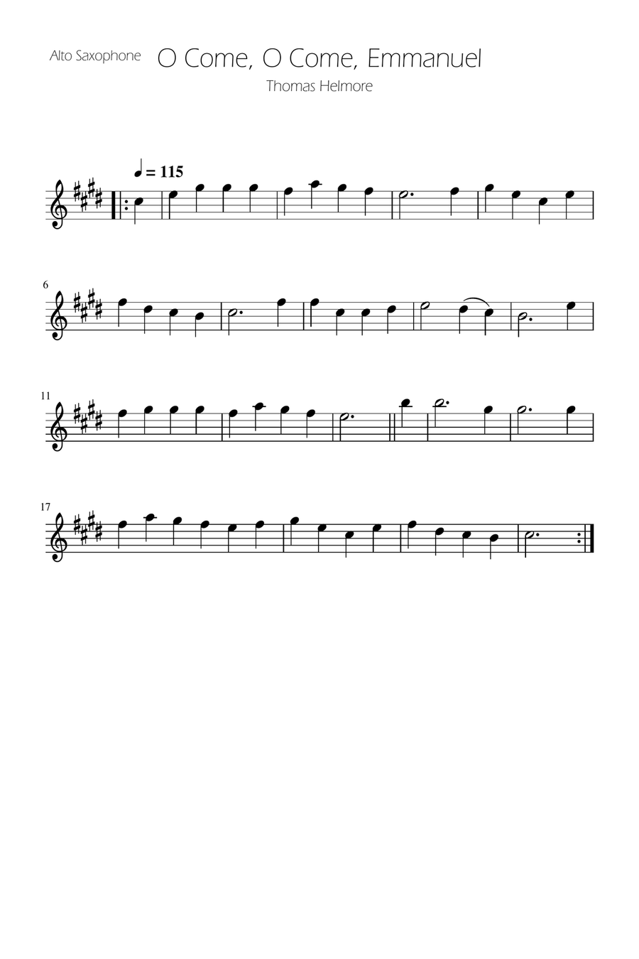 O Come, O Come, Emmanuel - Alto Sax Solo Alto Saxophone scores gallery preview page 1