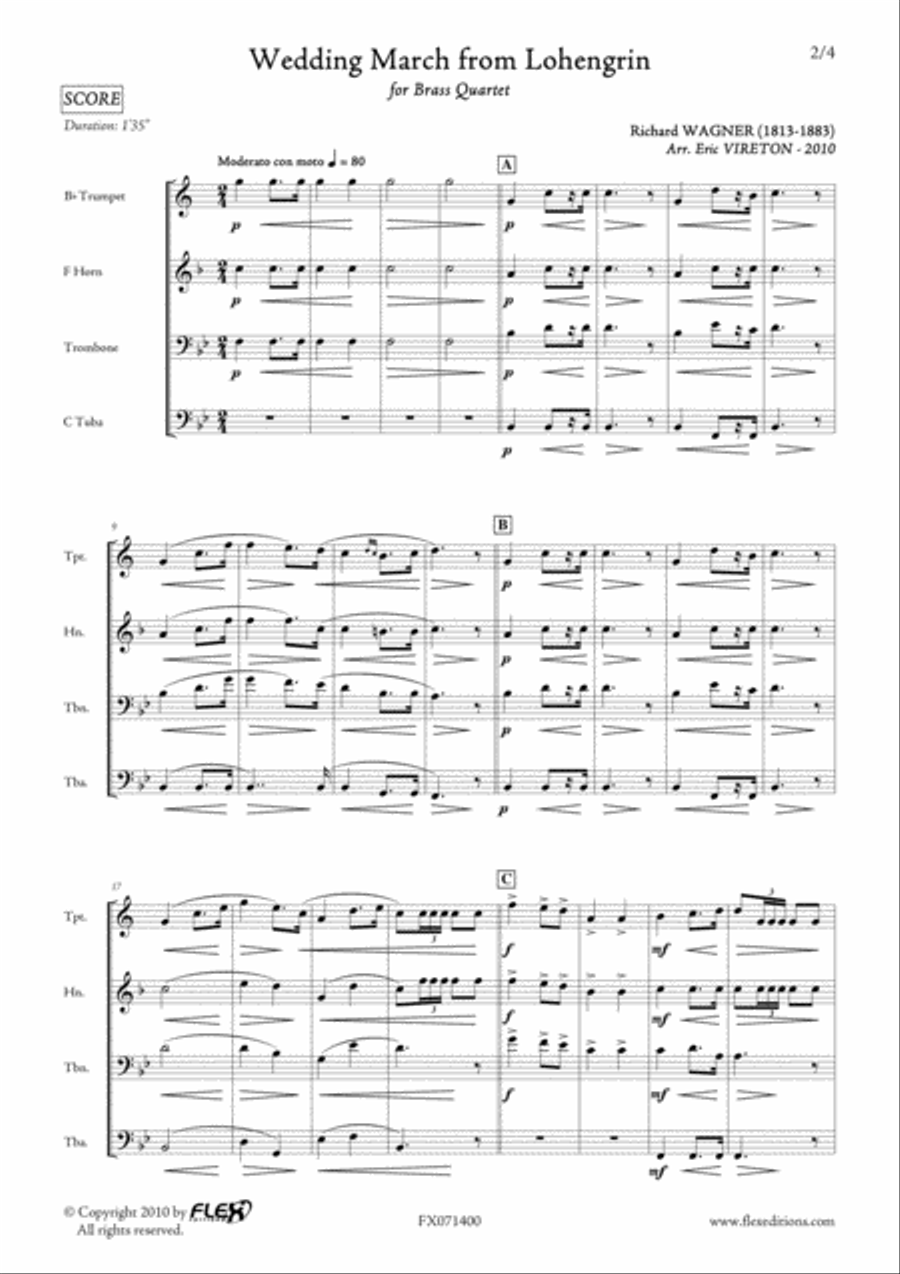 Wedding March from Lohengrin Brass Quartet scores gallery preview page 2
