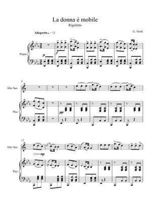 Giuseppe Verdi - La donna e mobile (Rigoletto) Alto Saxophone Solo - Eb Key