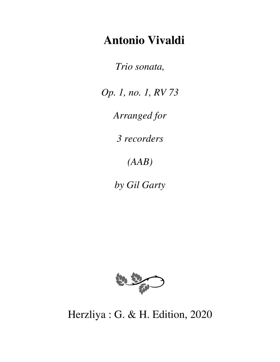 Trio sonata Op.1, no.1 RV 73 (Arrangement for 3 recorders (AAB))