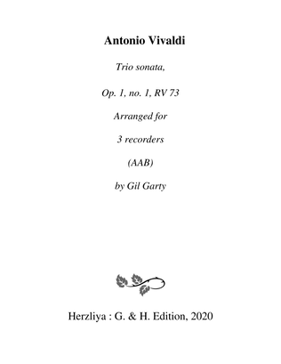 Book cover for Trio sonata Op.1, no.1 RV 73 (Arrangement for 3 recorders (AAB))