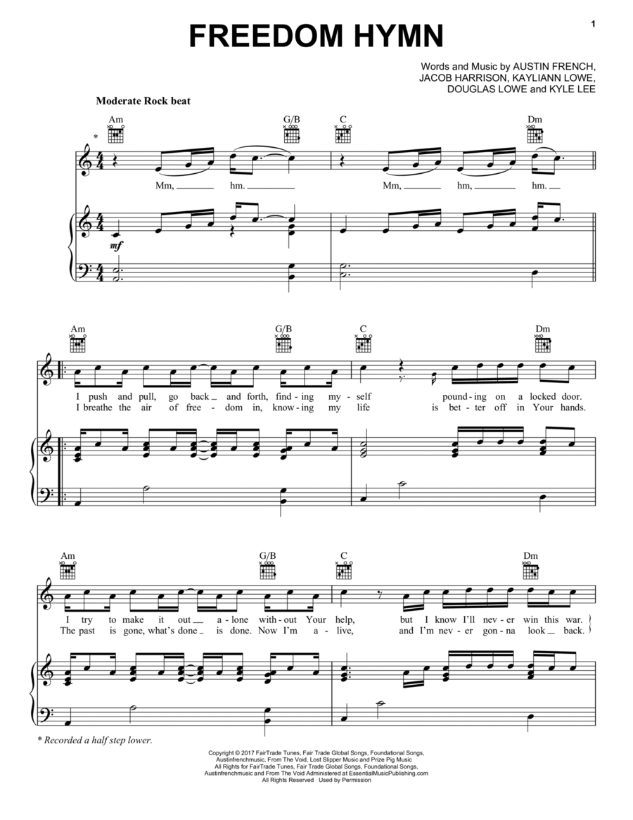Freedom Hymn Piano, Vocal, Guitar scores gallery preview page 1