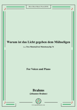 Book cover for Brahms-Warum ist das Licht gegeben dem Mühseligen,Op.74 No.1,for Voices&Pno
