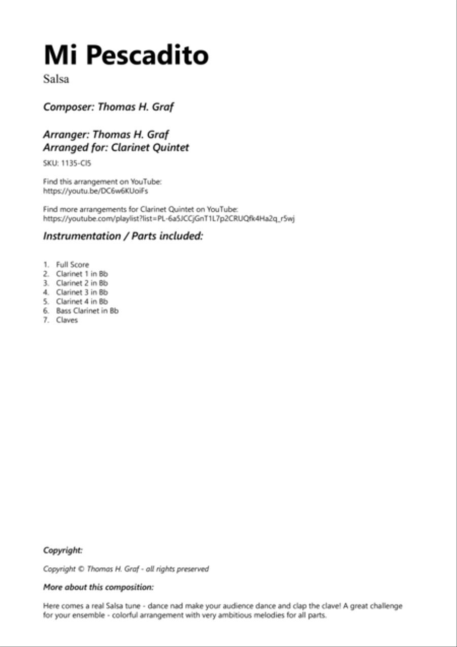 Mi Pescadito - Salsa - Clarinet Quintet Clarinet Quintet scores gallery preview page 2