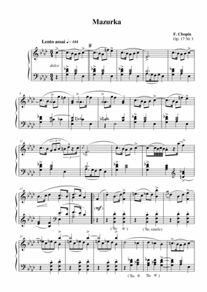 Chopin - Mazurka Op. 17 No.3 for piano solo