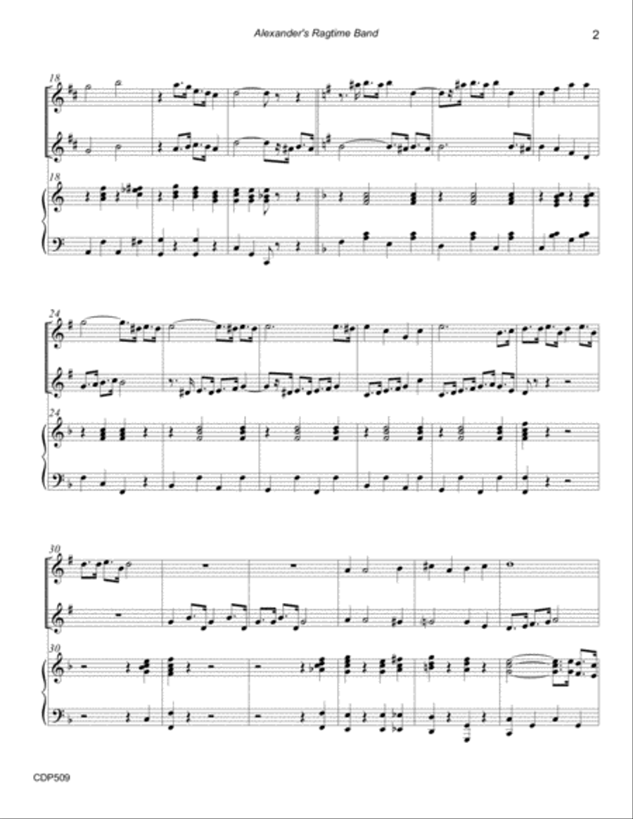 ALEXANDER'S RAGTIME BAND for 2 CLARINETS with Piano Accompaniment Clarinet Duet scores gallery preview page 2