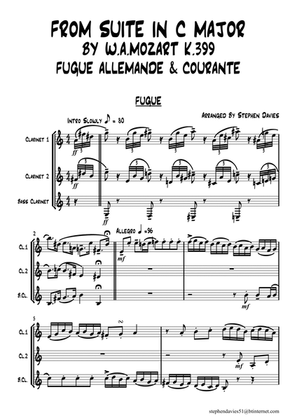 FROM SUITE IN C MAJOR FUGUE, ALLEMANDE & COURANTE BY W.A.MOZART K.399 image number null