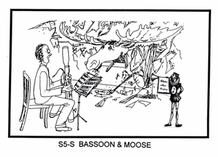 Pen & Ink Drawing of Bassoon Player & A Friendly Moose