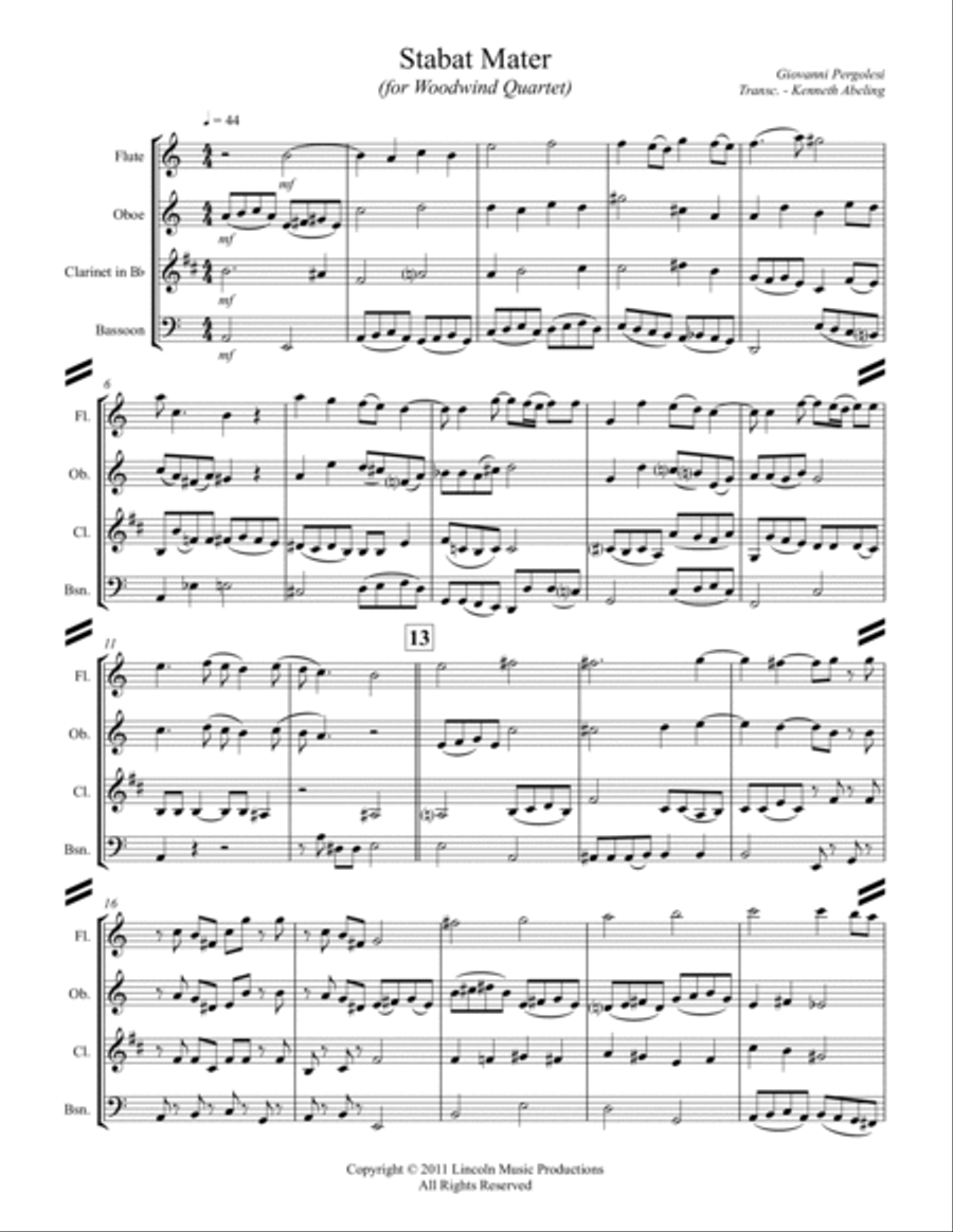 Pergolesi – Stabat Mater (for Woodwind Quartet) Woodwind Quartet scores gallery preview page 2