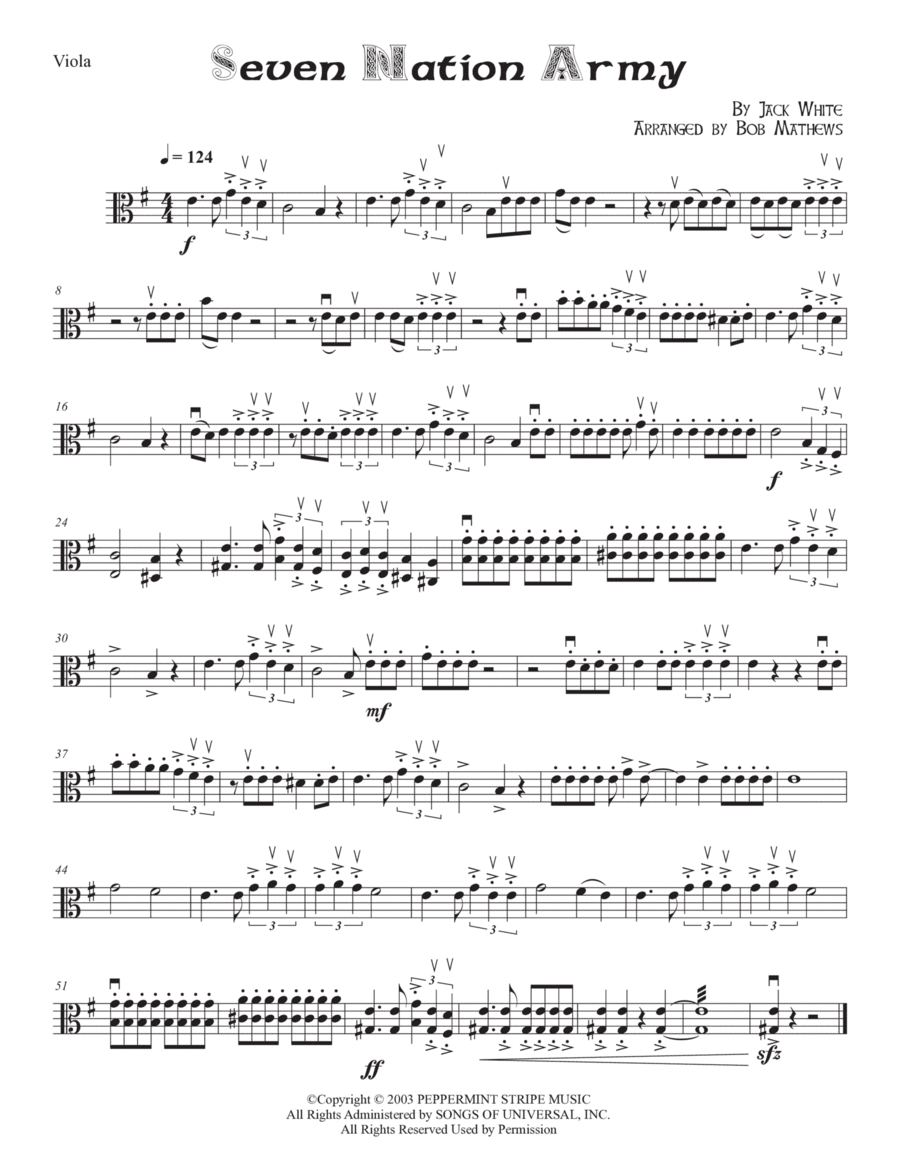 Seven Nation Army Seven Nation Army Viola Solo scores gallery preview page 1