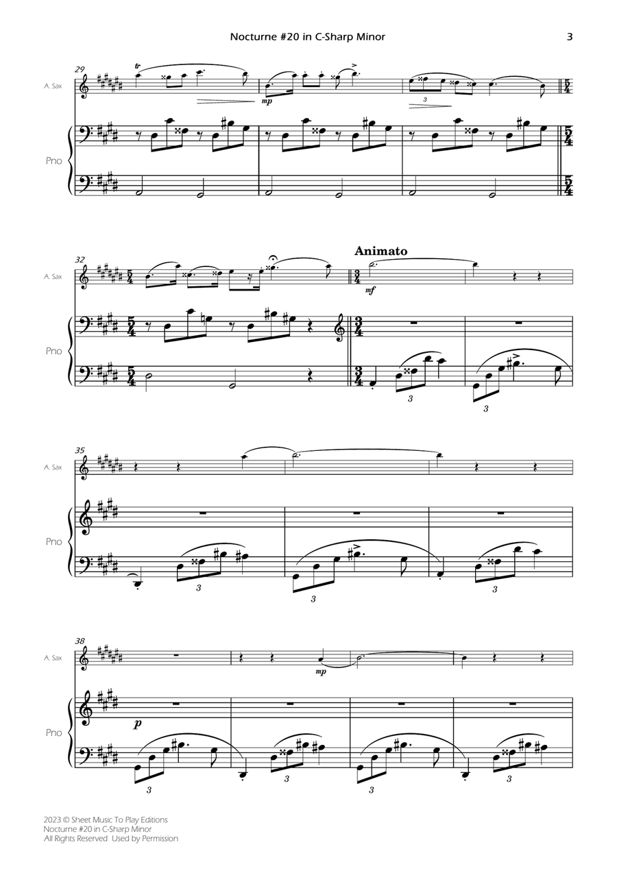 Nocturne No.20 in C-Sharp minor - Alto Sax and Piano (Full Score and Parts) Alto Saxophone scores gallery preview page 5