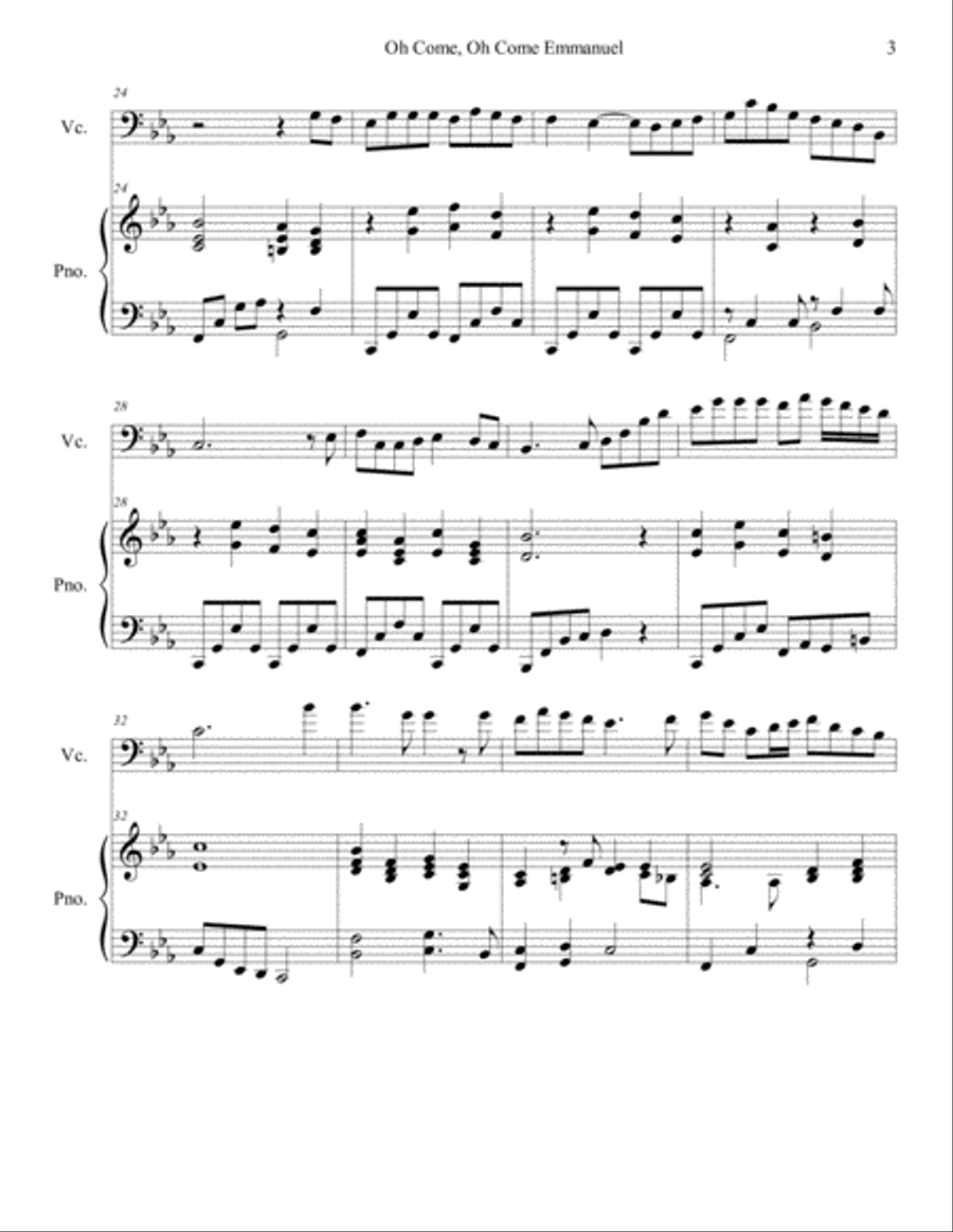 Oh Come, Oh Come Emmanuel - Cello Solo with Piano Piano scores gallery preview page 3