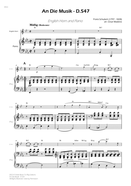 An Die Musik - English Horn and Piano (Full Score and Parts) image number null