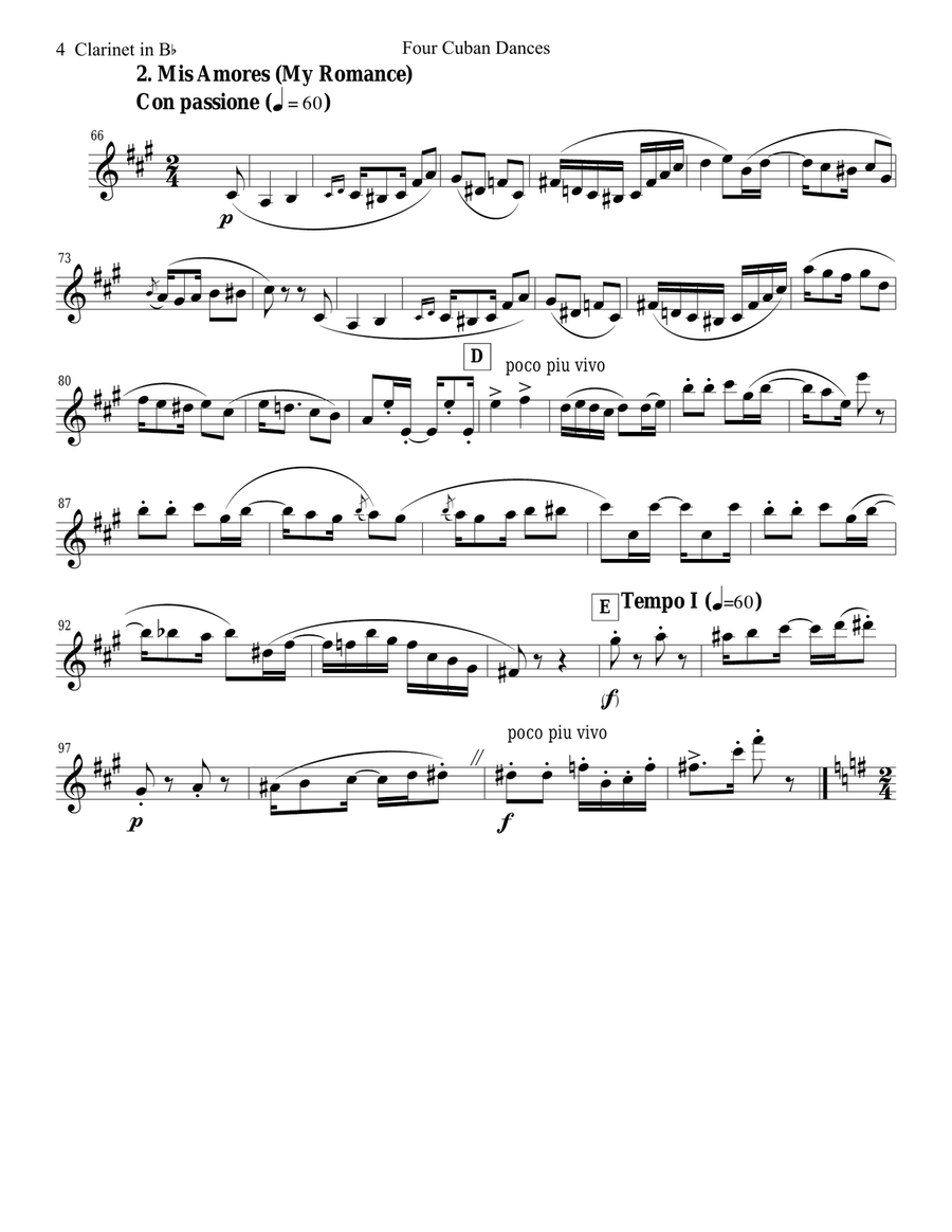 4 Cuban Dances by Cervantes for Clarinet and Piano Clarinet scores gallery preview page 4