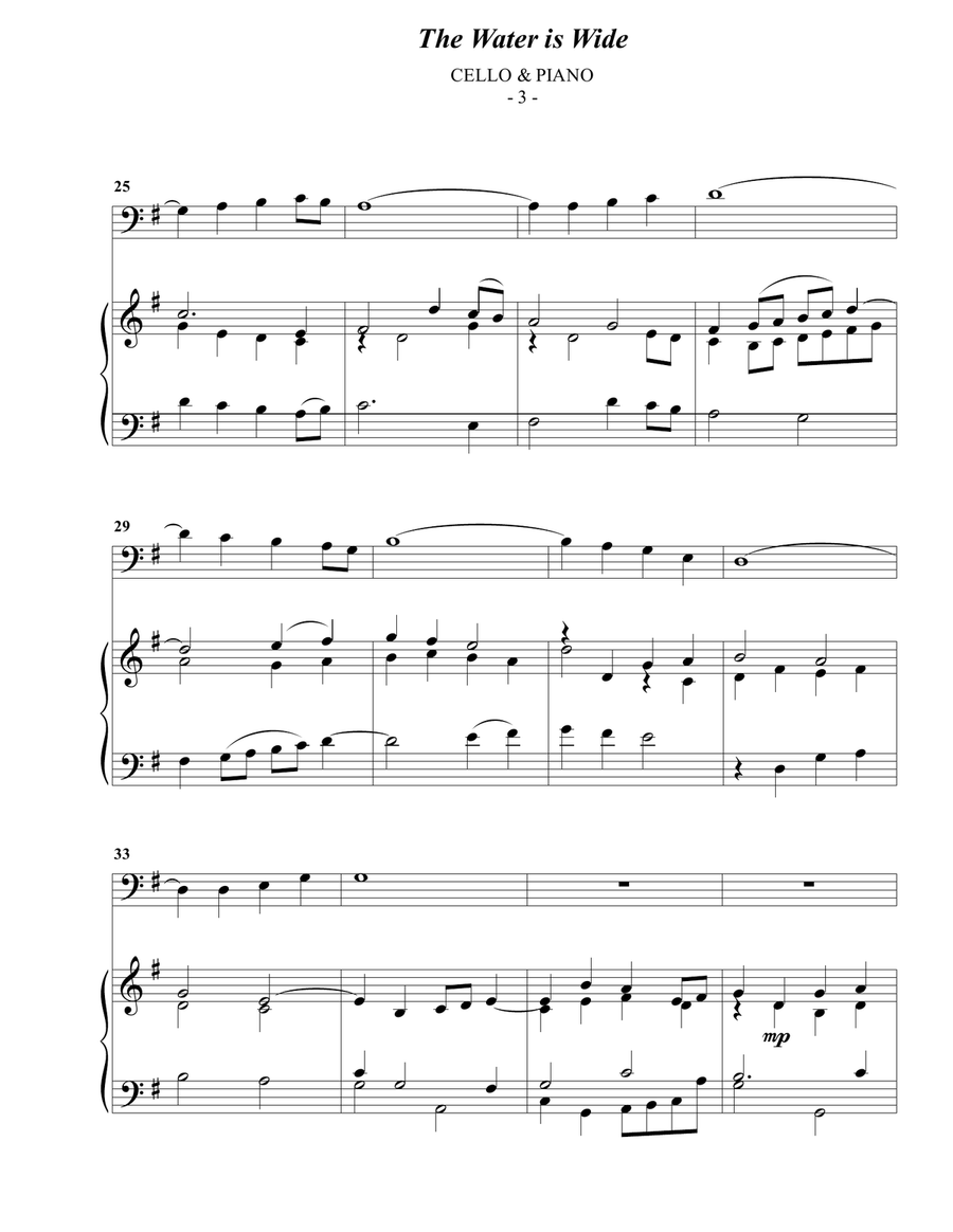 The Water is Wide for Cello & Piano Piano scores gallery preview page 3