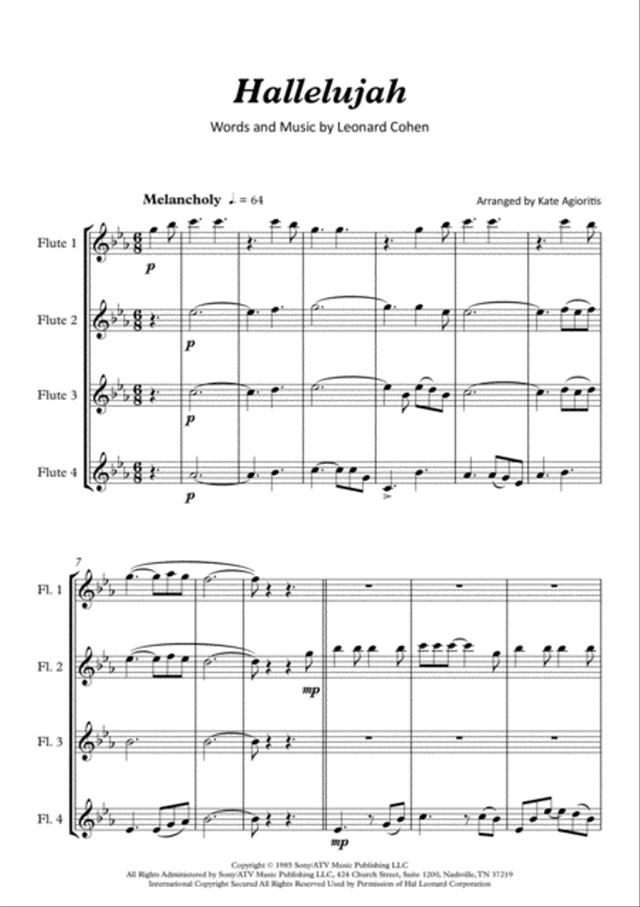 Hallelujah Hallelujah Flute Quartet scores gallery preview page 2