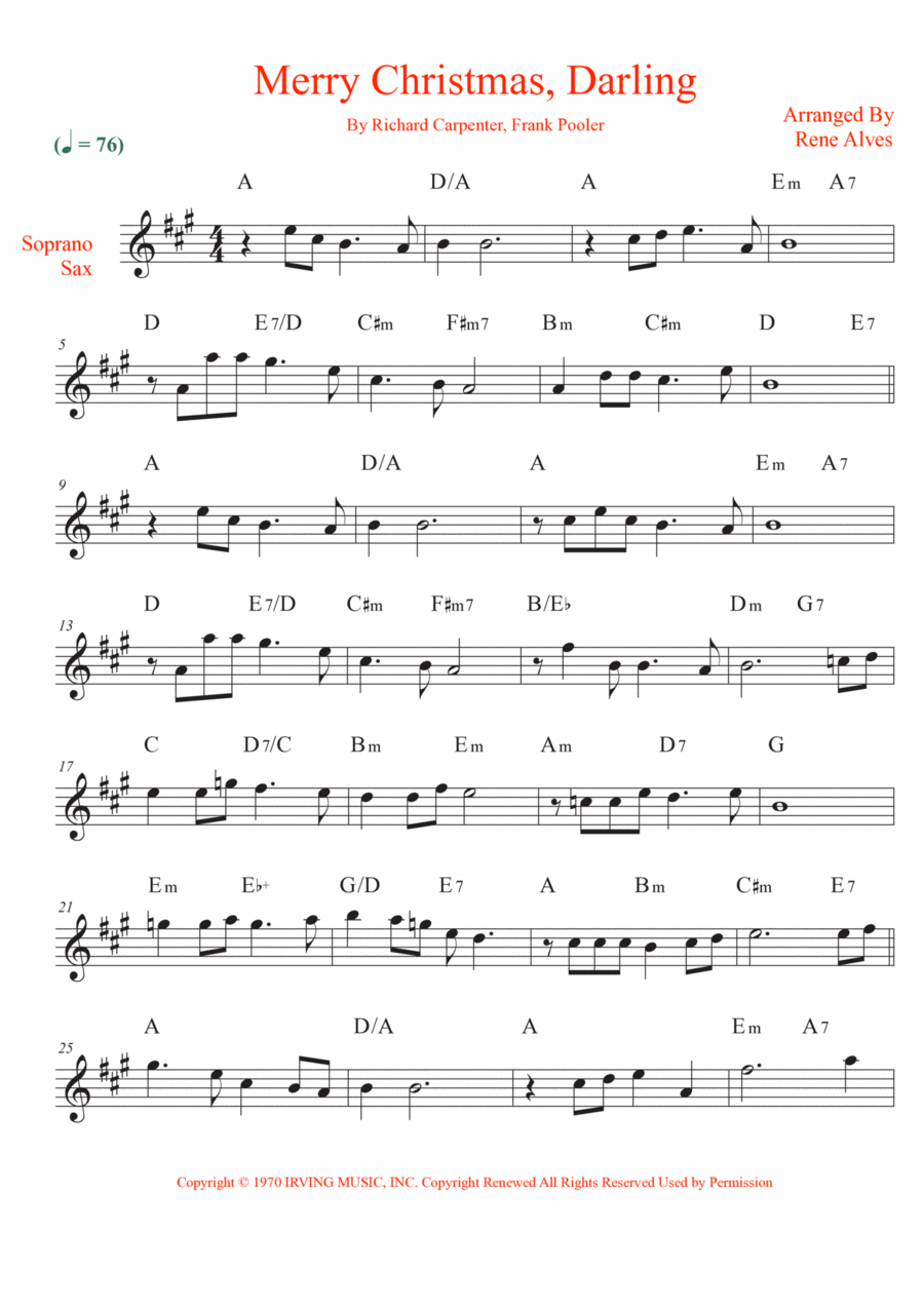 Merry Christmas, Darling Soprano Saxophone scores gallery preview page 1