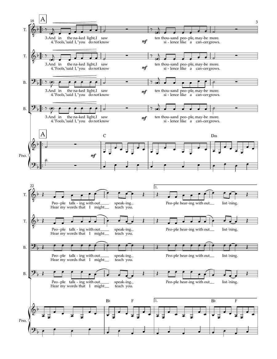 The Sound Of Silence TTBB scores gallery preview page 4