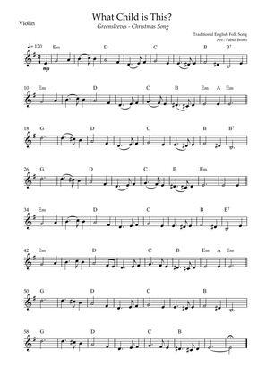 What Child is This? - Greensleeves (Christmas Song) for Violin Solo with Chords
