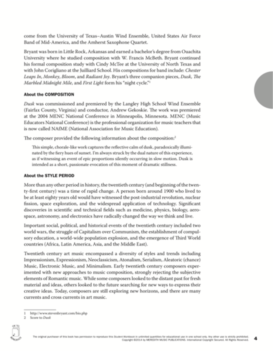 Guides to Band Masterworks, Vol. 4 - Student Workbook - Dusk Activity Books scores gallery preview page 4