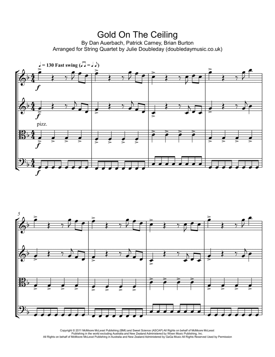 Gold On The Ceiling String Quartet scores gallery preview page 1