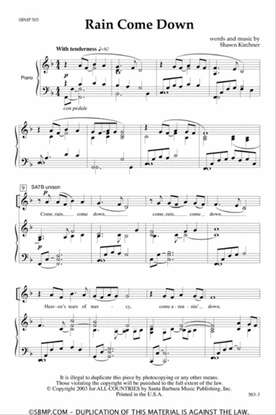 Rain Come Down - SATB Octavo 4-Part scores gallery preview page 2