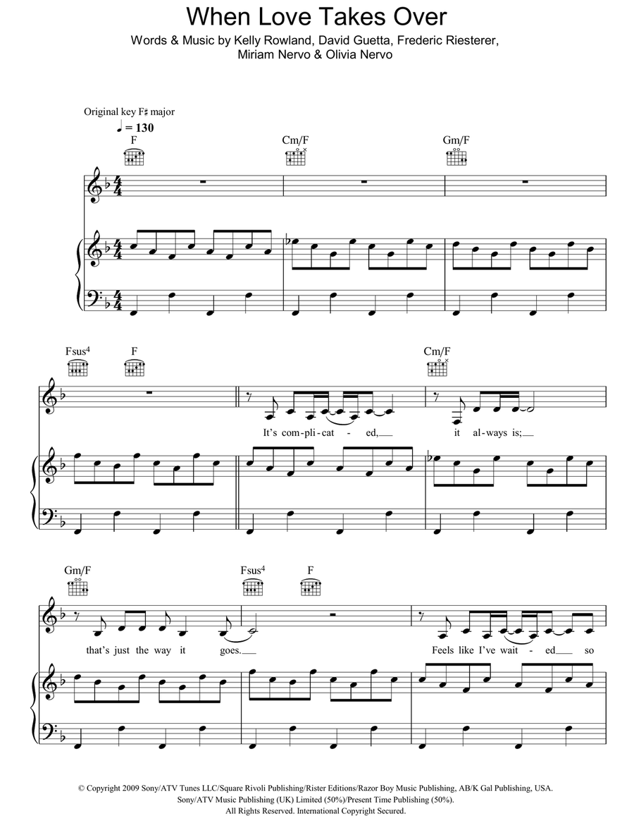 When Love Takes Over Piano, Vocal, Guitar scores gallery preview page 1
