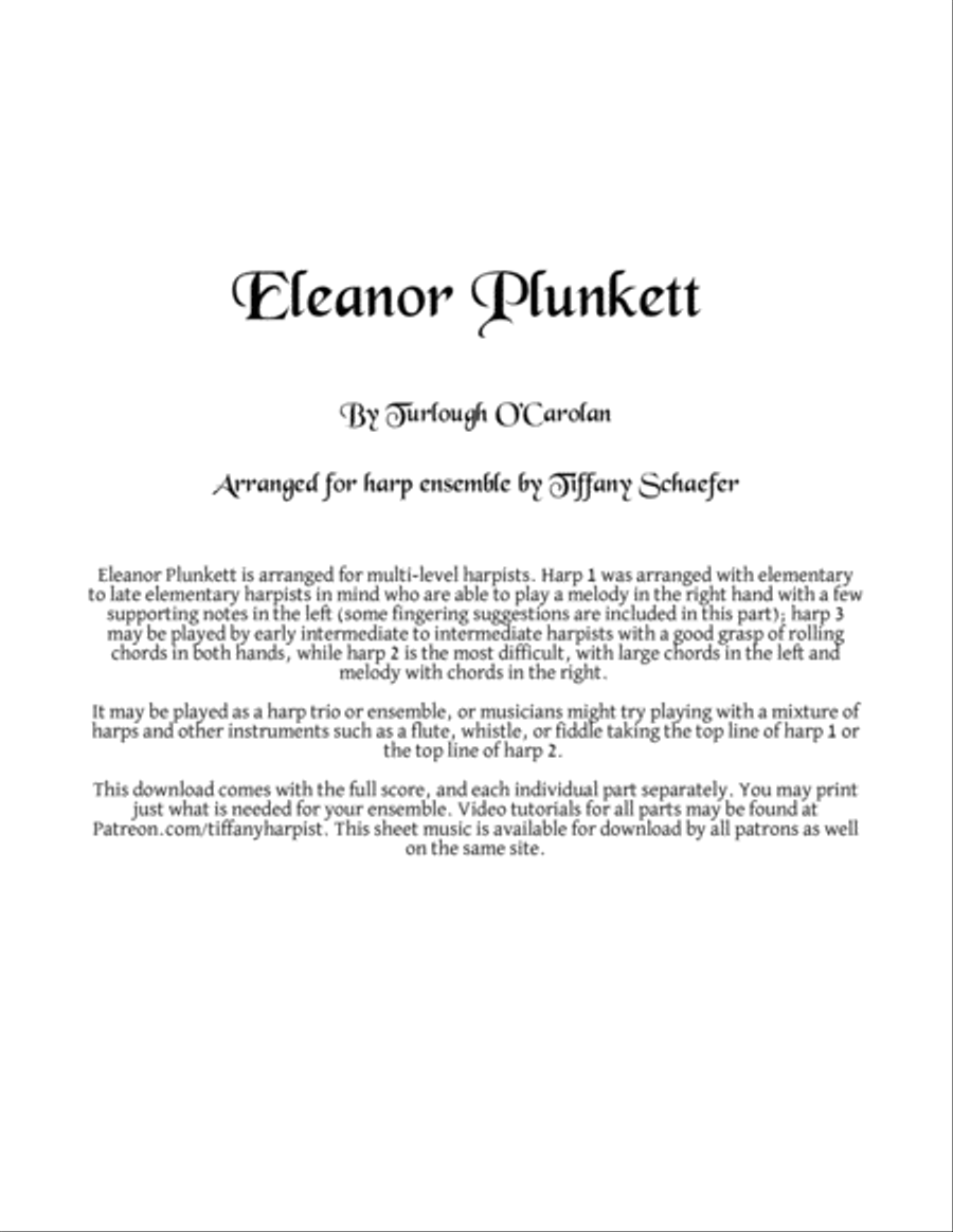 Eleanor Plunkett for Celtic Harp Trio/Ensemble Celtic Harp scores gallery preview page 1