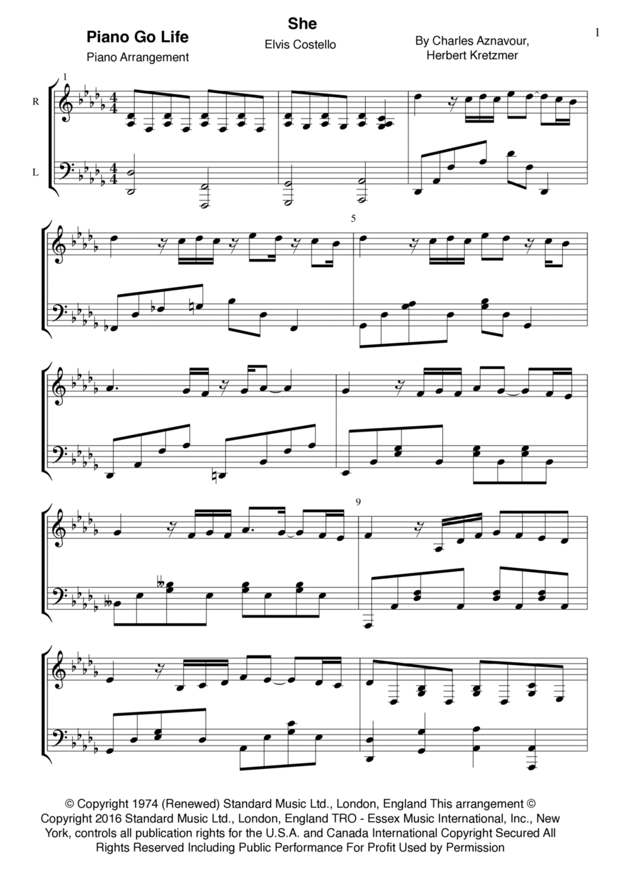 She Piano Solo scores gallery preview page 1