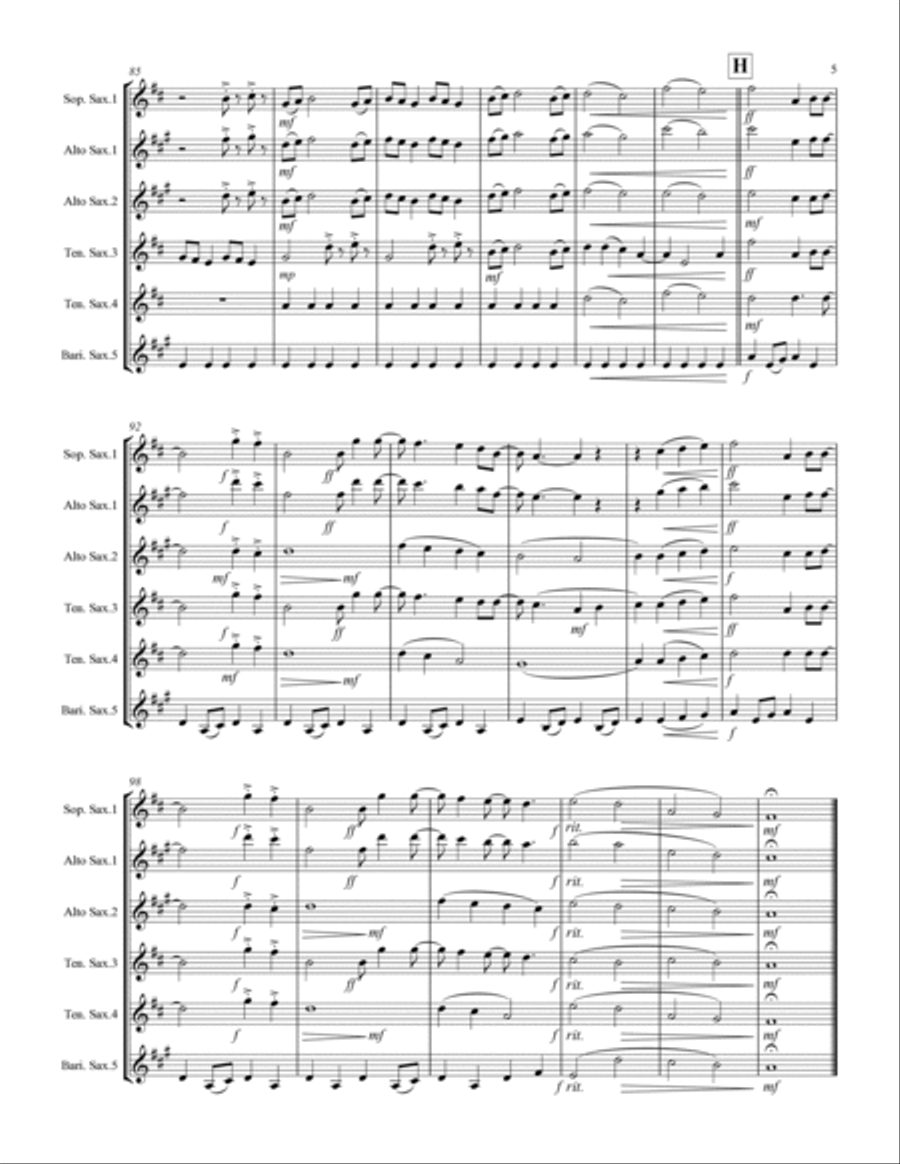 Sweet Caroline Saxophone Quintet scores gallery preview page 6