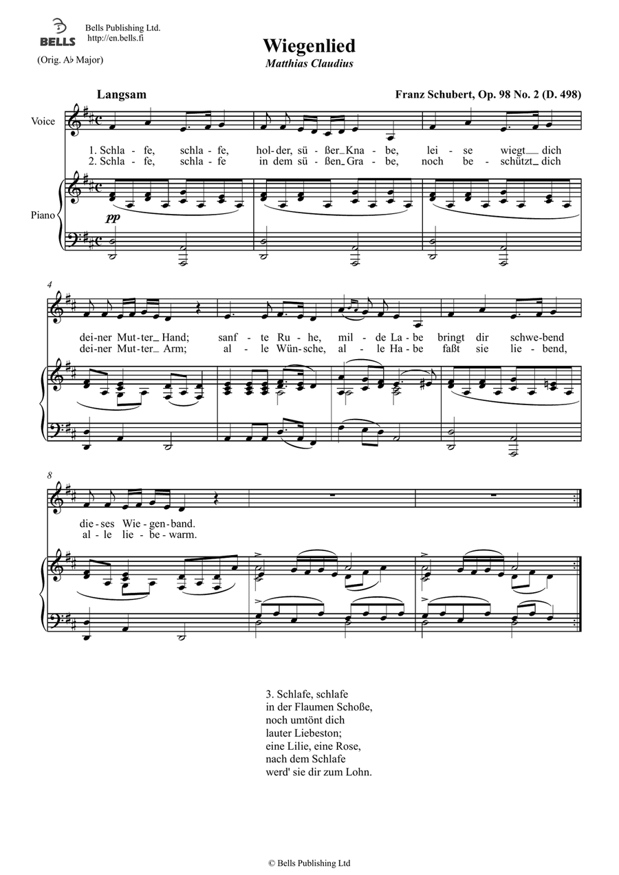 Wiegenlied, Op. 98 No. 2 (D. 498) (D Major)