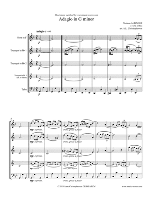 Book cover for Albinoni Adagio - French Horn, 2 Trumpets and Tuba