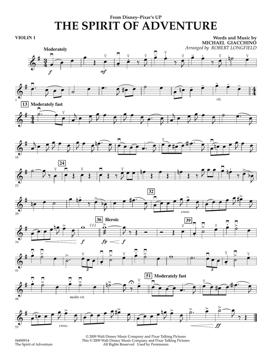 The Spirit Of Adventure (from Up) - Violin 1 Orchestra scores gallery preview page 1