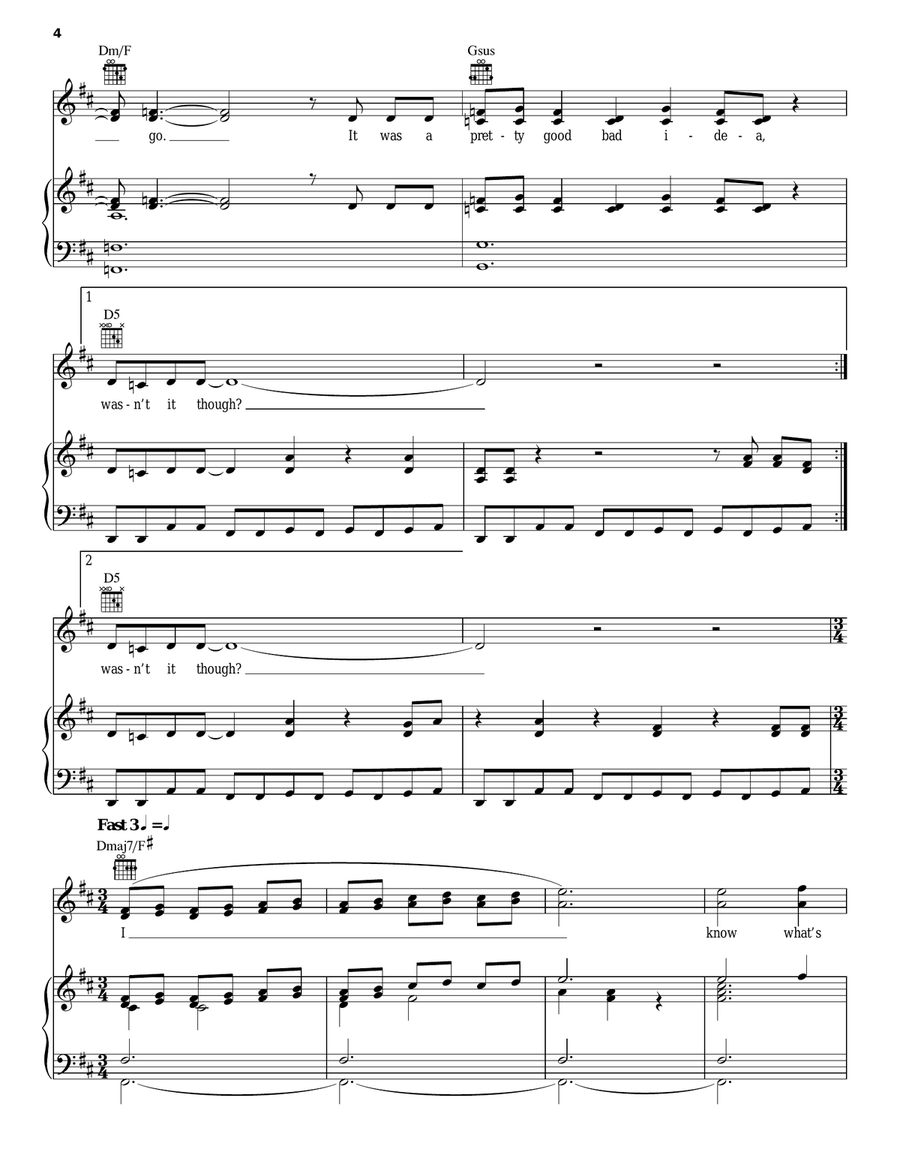 Bad Idea (from Waitress The Musical) Piano, Vocal, Guitar scores gallery preview page 4