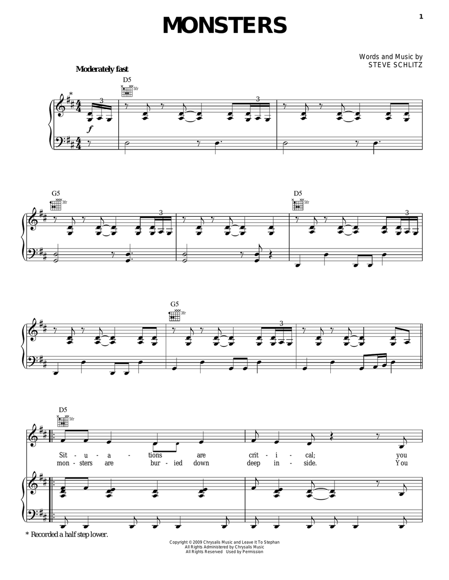 Monsters Monsters Piano, Vocal, Guitar scores gallery preview page 1