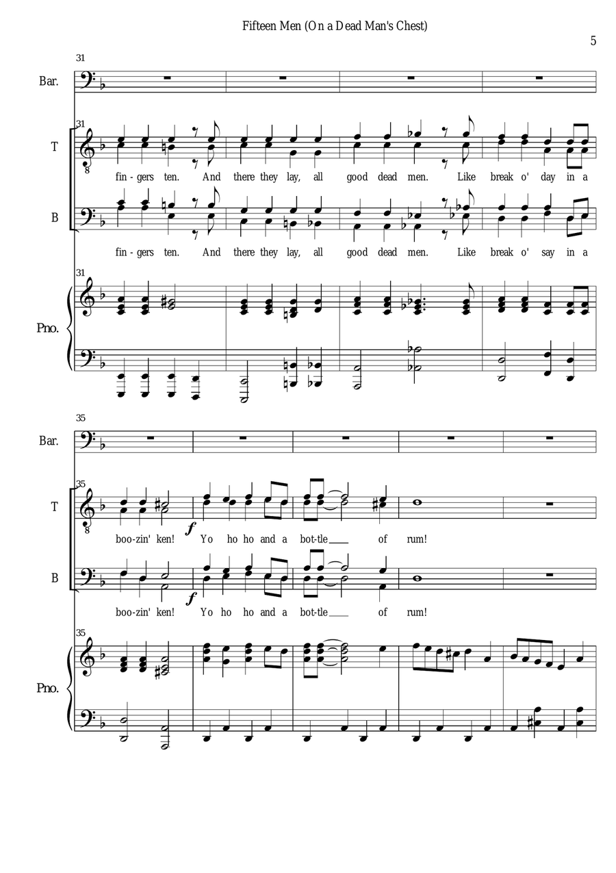 Fifteen Men on a Dead Man's Chest - Sea Song / Pirate Song (TTBB) arranged for men's choir and piano TTBB scores gallery preview page 6