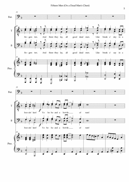 Fifteen Men on a Dead Man's Chest - Sea Song / Pirate Song (TTBB) arranged for men's choir and piano image number null