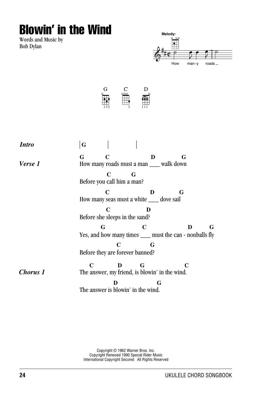 Blowin' In The Wind Ukulele scores gallery preview page 1