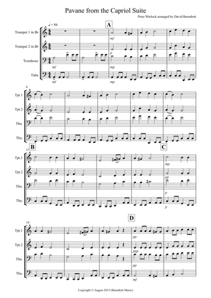 Pavane from Capriol Suite for Brass Quartet