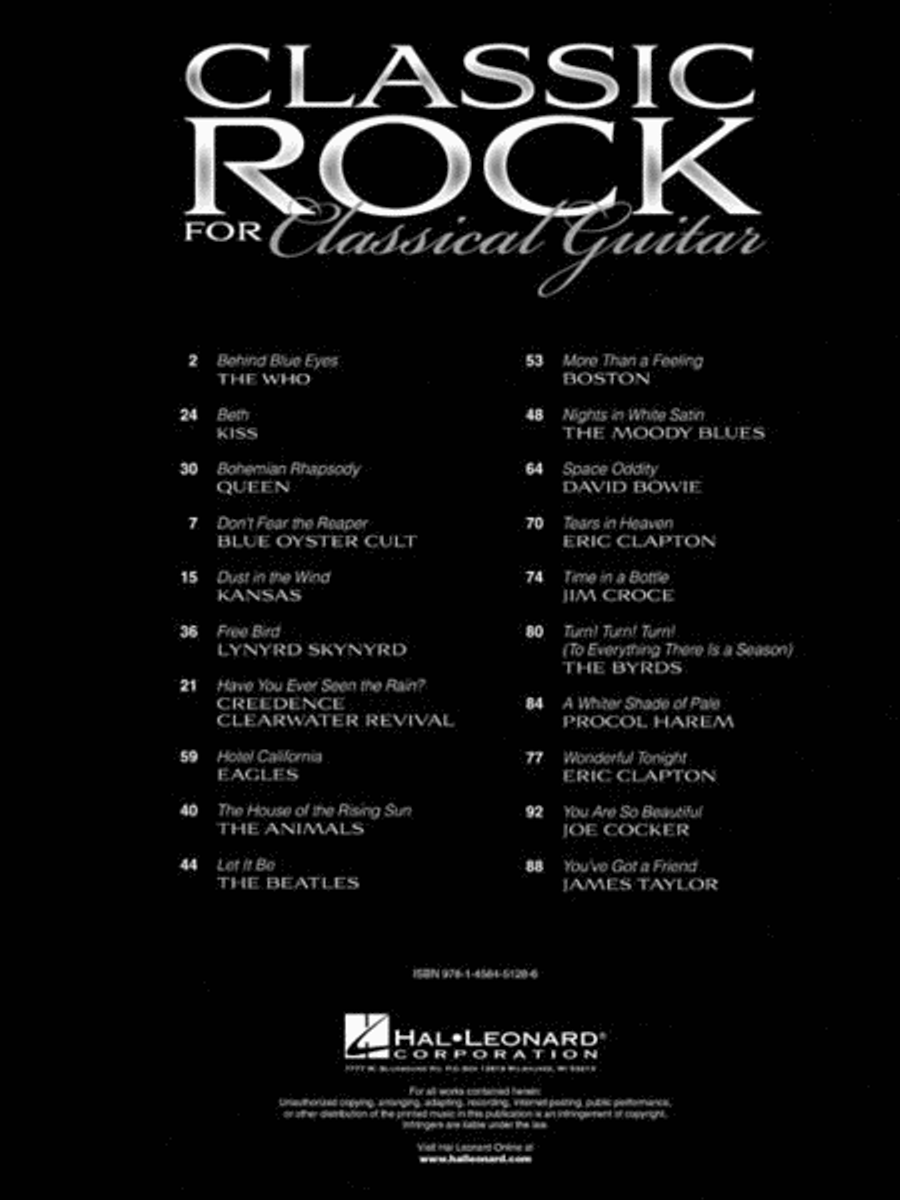 Classic Rock for Classical Guitar Acoustic Guitar scores gallery preview page 2